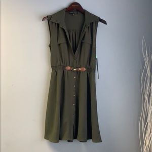 Woman’s button down olive green dress
